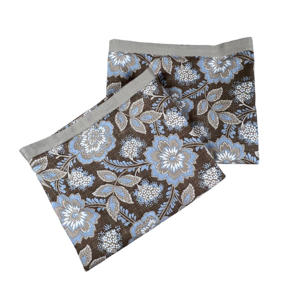 PEACOCK ALLEY King Pillow Shams Pair Botanical Floral Brown Blue Cotton USA